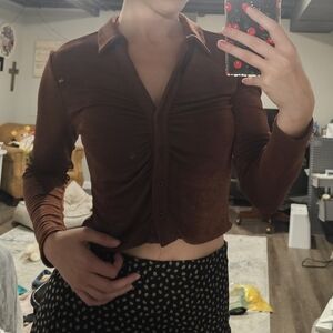 Brown Long Sleeve Ruched Top